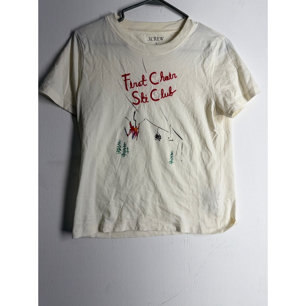 J.Crew First Chair Ski Club Graphic T-Shirt Cream Short Sleeve Cotton Small